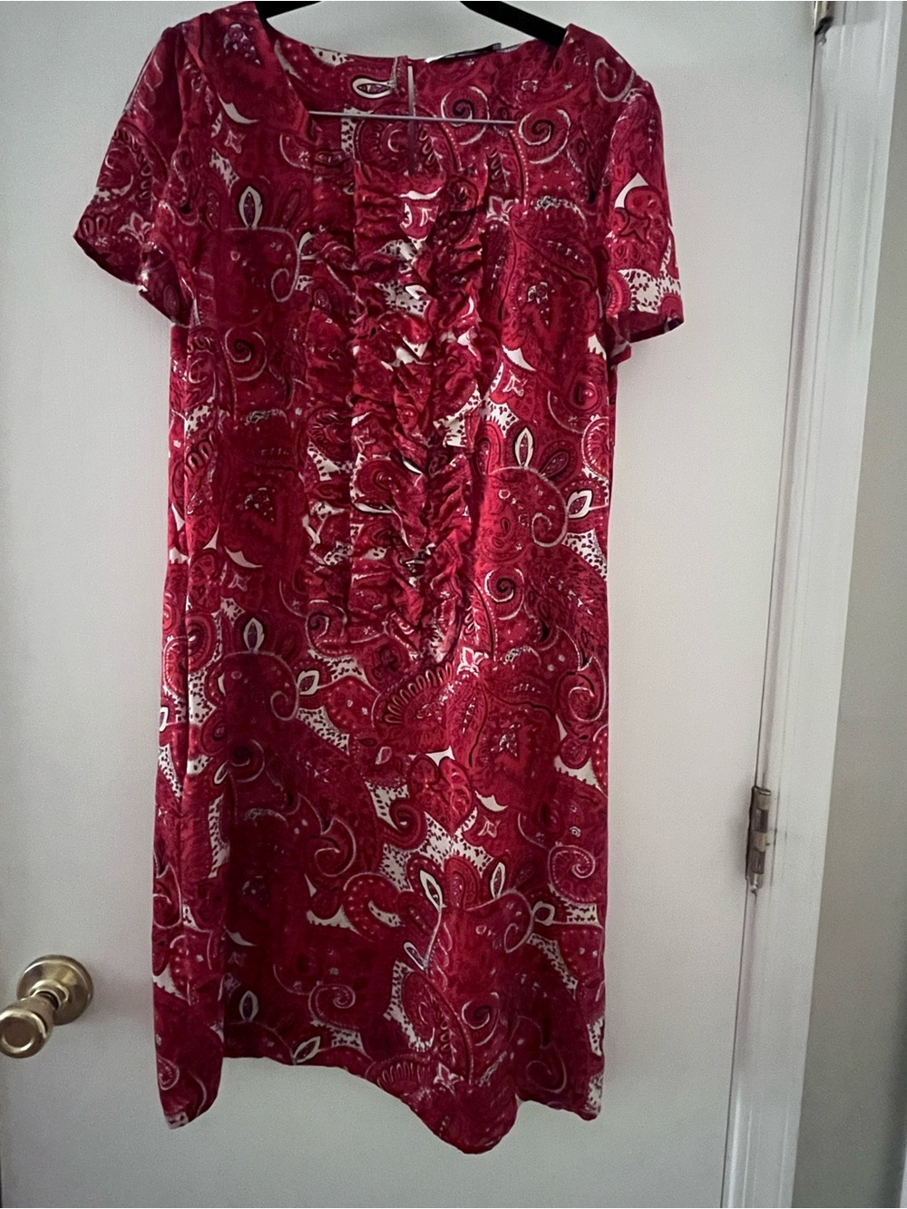 DKNY Red Paisley Ruffle-Front Midi Dress